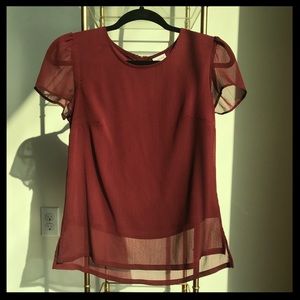 Merona Maroon/Burgundy Chiffon Cap Sleeve Top